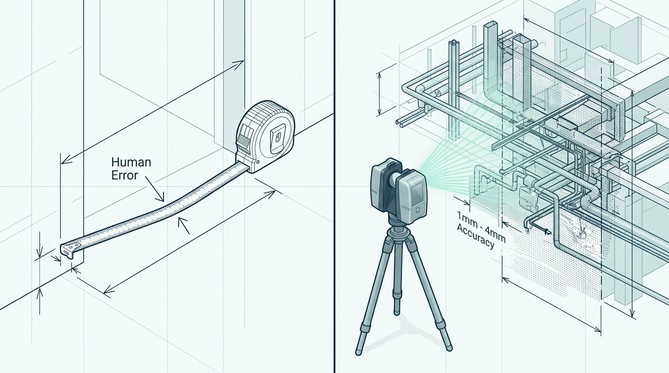 Accuracy comparison between manual measurement and professional 3D laser scanning