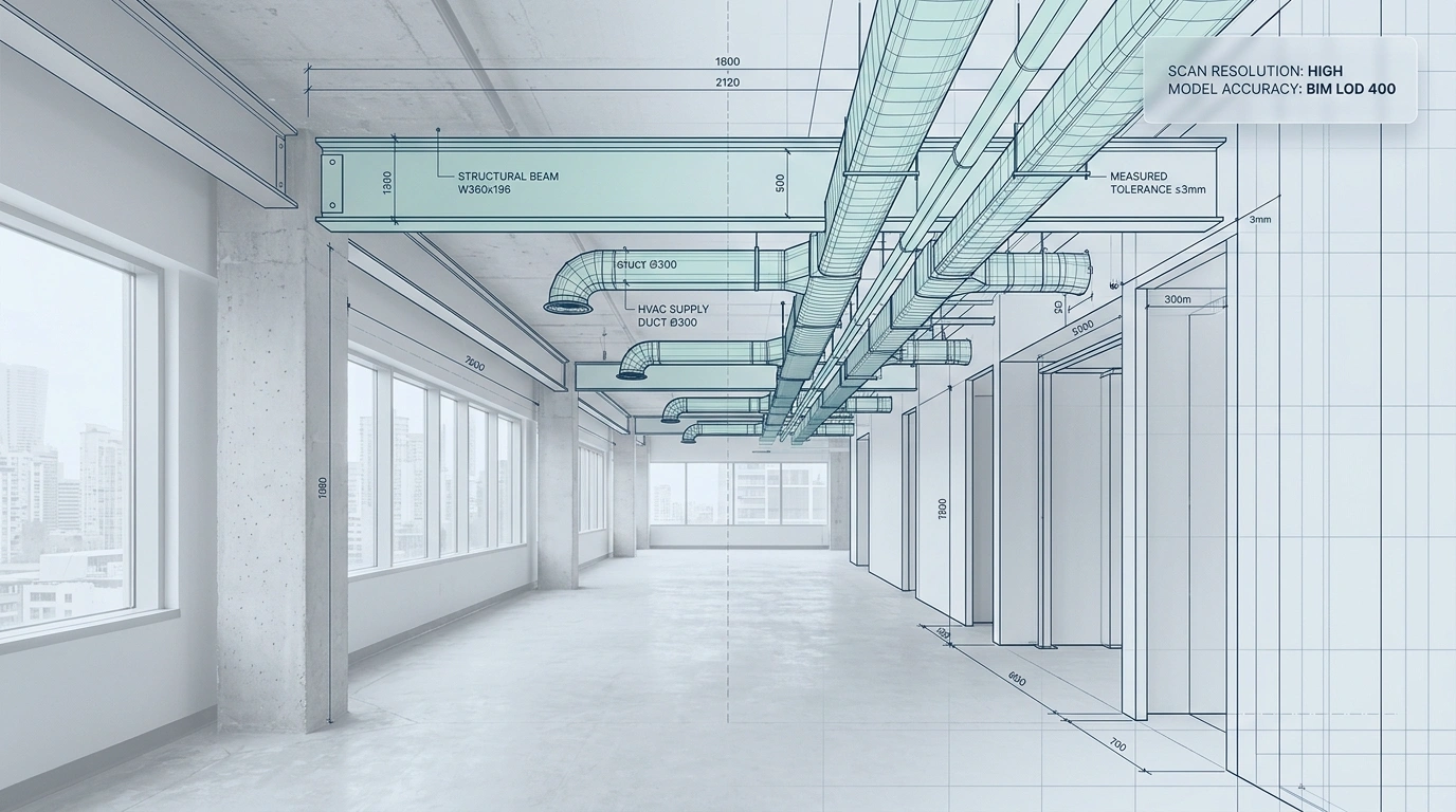 As-built digital twin and Revit model created from professional 3D scanning