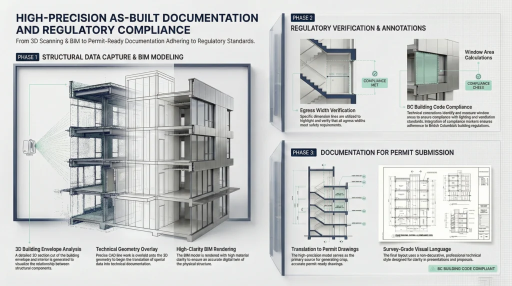 BIM integration Vancouver used to generate building permit drawings compliant with BC Building Code and Energy Step Code
