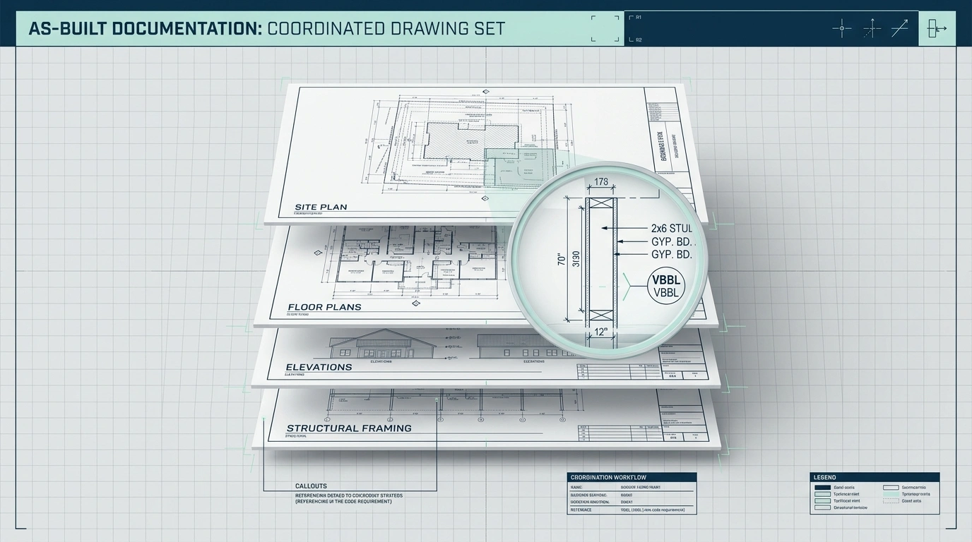 Coordinated vector PDF permit drawing set based on a verified Scan-to-BIM workflow