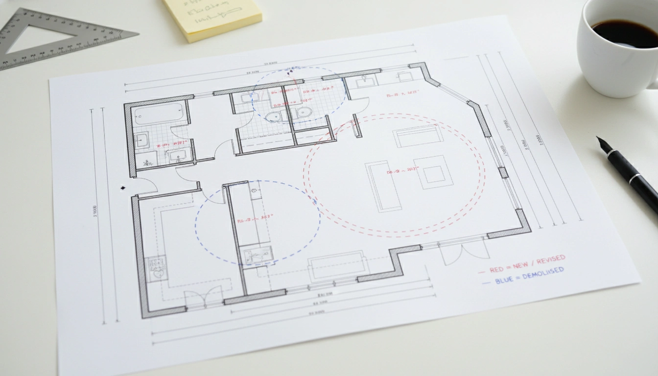 Floor plan revision from field markups to verified professional as-built drawings
