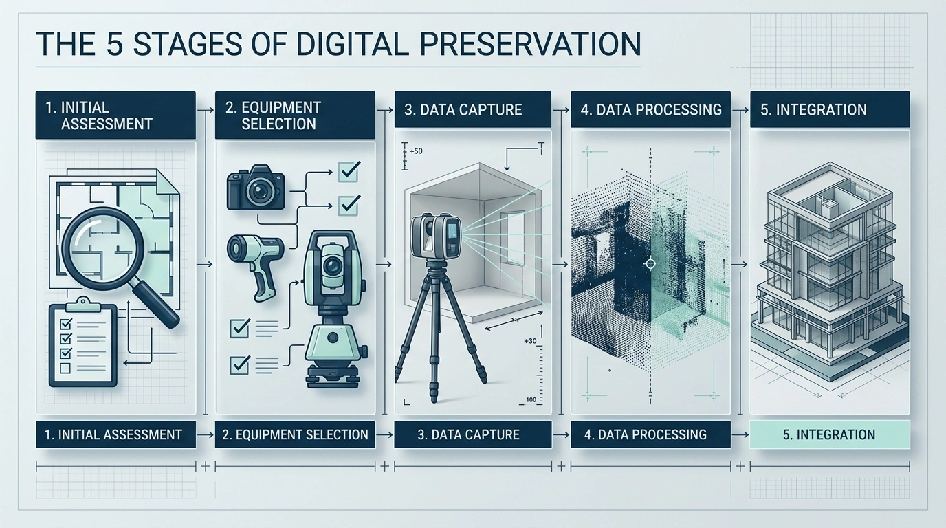 Heritage scanning lifecycle from site capture to final documentation in Vancouver