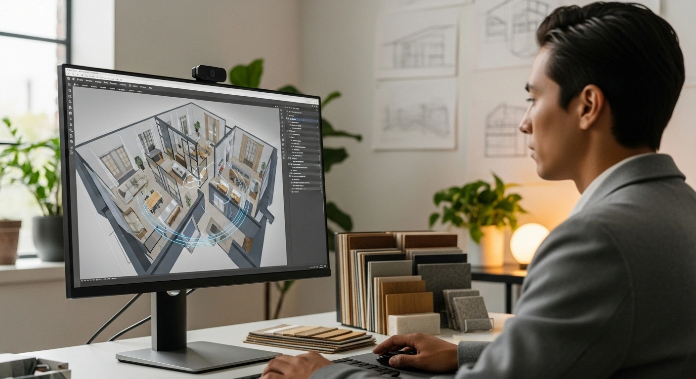 Interior designer using BIM tools and scan-based building documentation in Vancouver