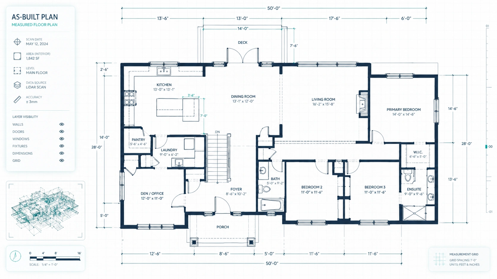 Residential as-built floor plans for a Vancouver home renovation