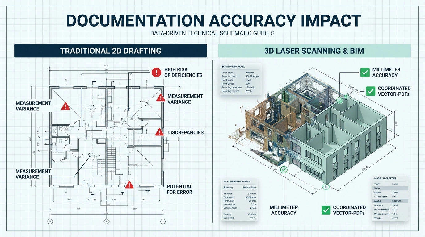 Risk matrix comparing traditional drafting with 3D laser scanning and Scan-to-BIM
