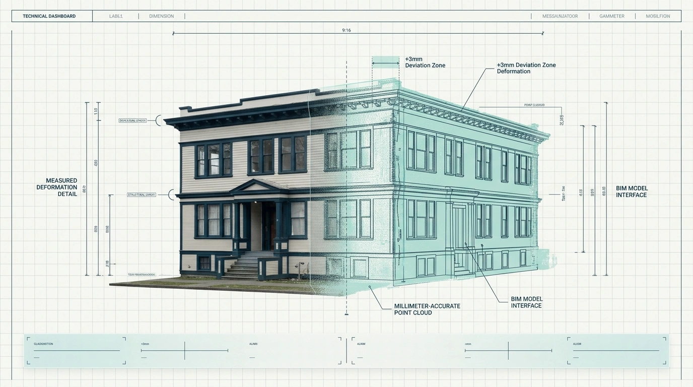 Heritage home as-built baseline created with 3D laser scanning for Vancouver permit documentation