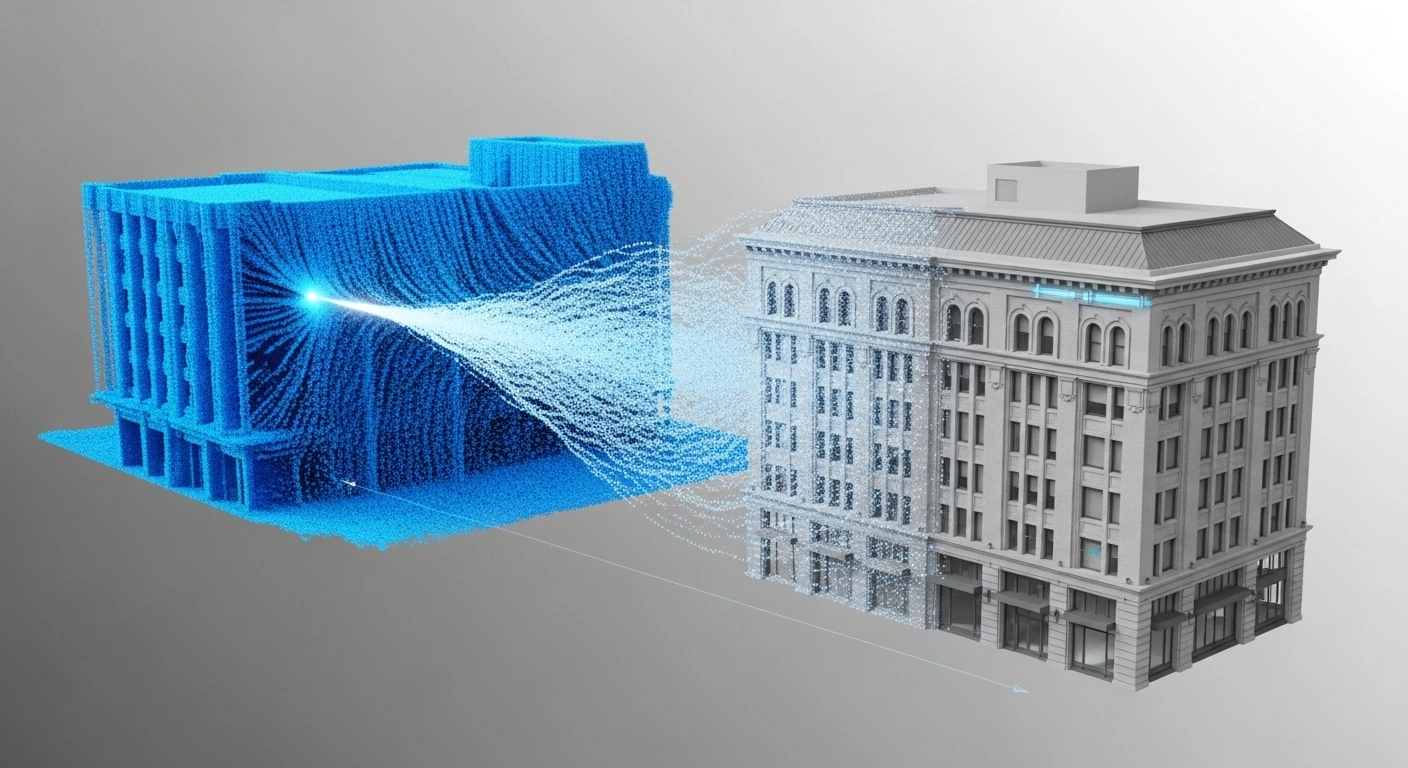 Scan-to-BIM modeling workflow converting point cloud data into a Vancouver building model