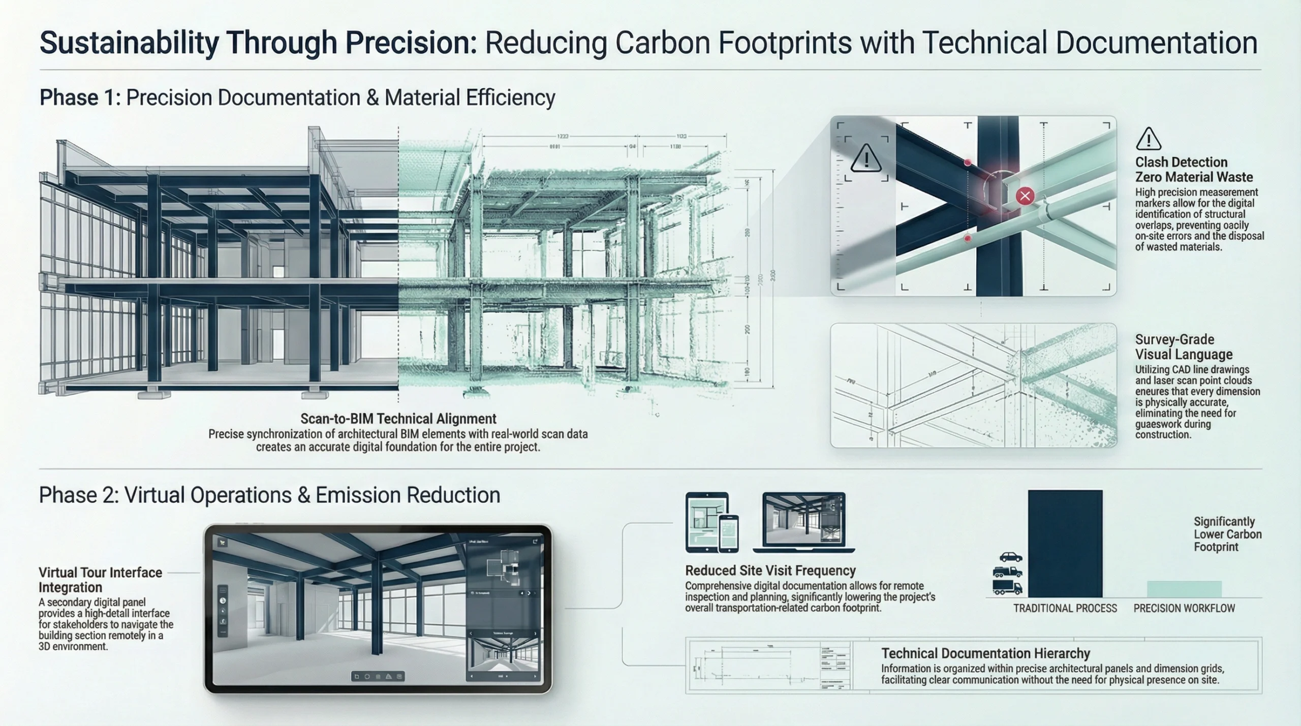 Carbon reduction process enabled by accurate sustainable surveying and reduced construction rework